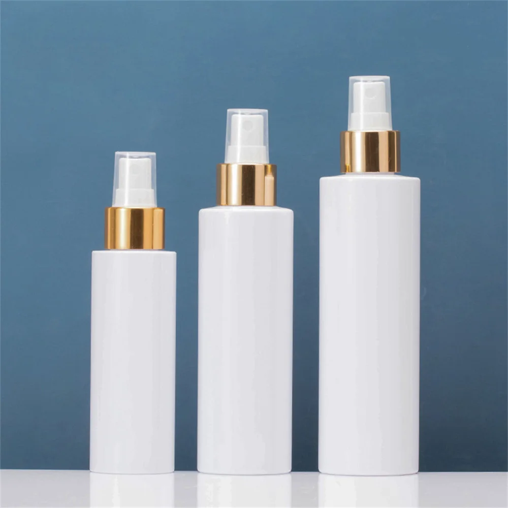 

1Pcs Refill Bottles PET Glossy Gold Pump Cosmetic Atomizer White Plastic Empty Hair Mist Spray Bottle 100ml 150ml 200ml