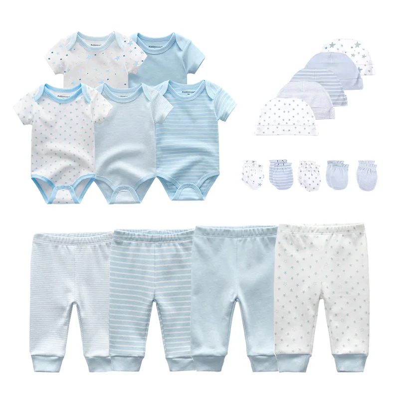 Solid Color Unisex New Born Baby Boy Clothes Bodysuits+Pants+Hats+Gloves/Bibs Baby Girl Clothes Cotton Clothing Sets Bebes