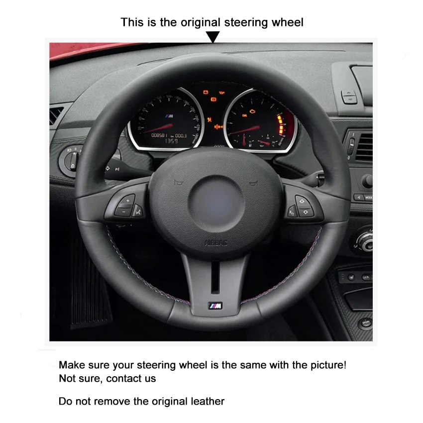 Hand-stitched Black Leather Car Steering Wheel Cover for BMW Z4 Z4 M E85 (Roadster) E86 (Coupe) 2006 2007 2008