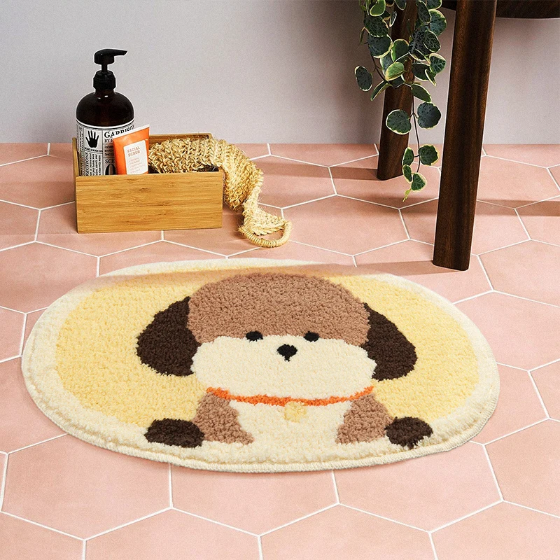 Doggy Bathroom Mat Soft Oval Fluffy Tufted Carpet Area Bedroom Floor Pad Rug Cartoon Doormat Tidy Aesthetic Home Room Decor