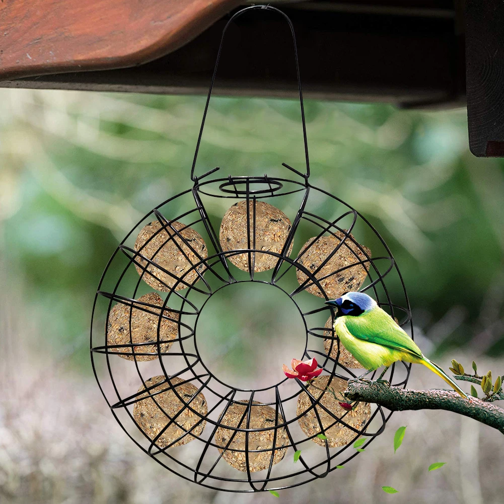 Bird Feeder Outdoor Hanging Metal Mesh Bird Feeding Supplies Wild Birds Grease Ball Holder Feeder Large Food Ring for Birds