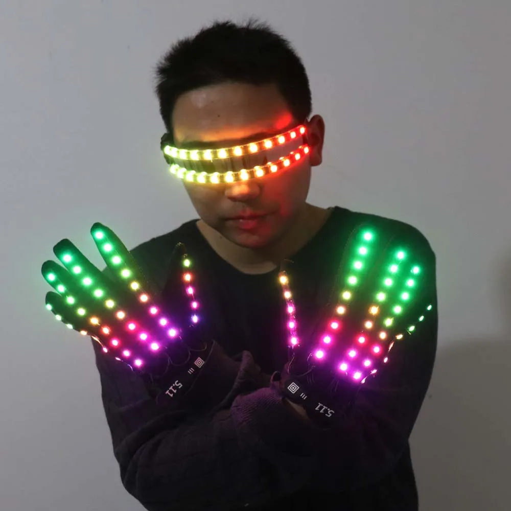 Rękawiczki LED Glow Rave Migające okulary z oświetleniem palców Okulary Rave Kostiumy Party Decor DJ Okulary przeciwsłoneczne Halloween Decorati