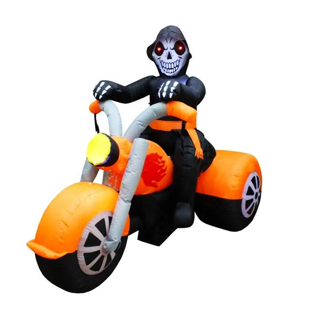 Halloween inflatable skeleton ghost riding motorcycle outdoor patio inflatable motorcycle decoration