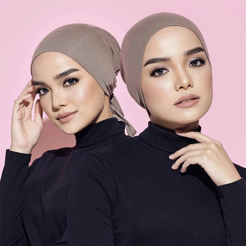 2024 topi Dalaman Hijab Muslim, topi katun kerudung dapat disesuaikan, dalaman Hijab elastis, Bonnet Islam bawah Hijab