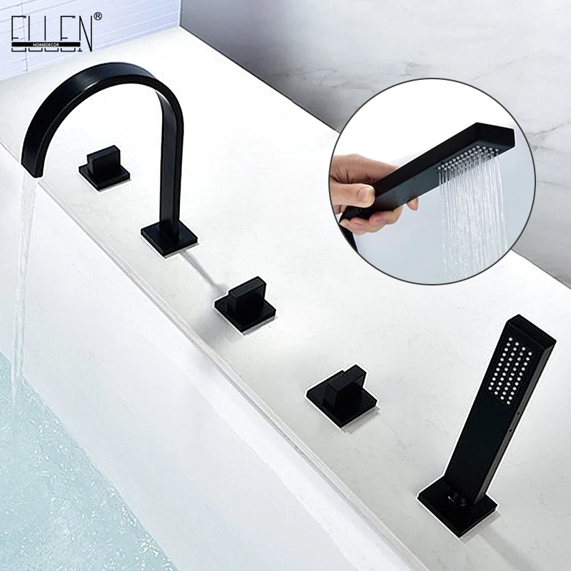 ELLEN Bathtub Faucets Mixer for Bath Tub Square 5 Hole Hot and Colder Water Crane with Hand Shower Chrome Finished  EL7911B