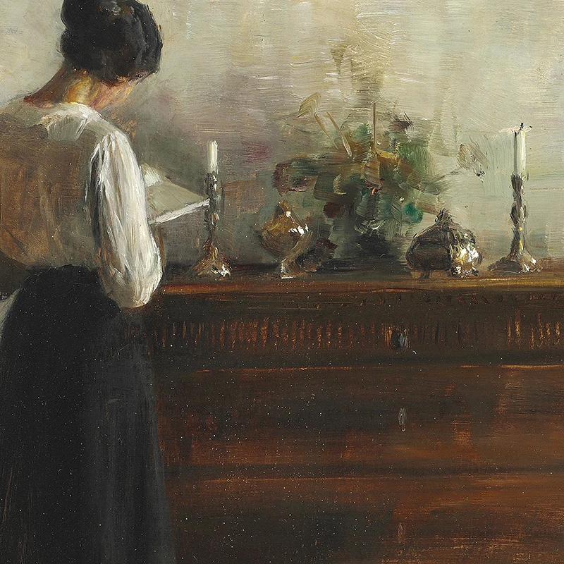 Vintage Woman Reading Interior Scene Oil Painting Canvas Posters Antique Women Portrait Prints Rustic Country Wall Art Decor