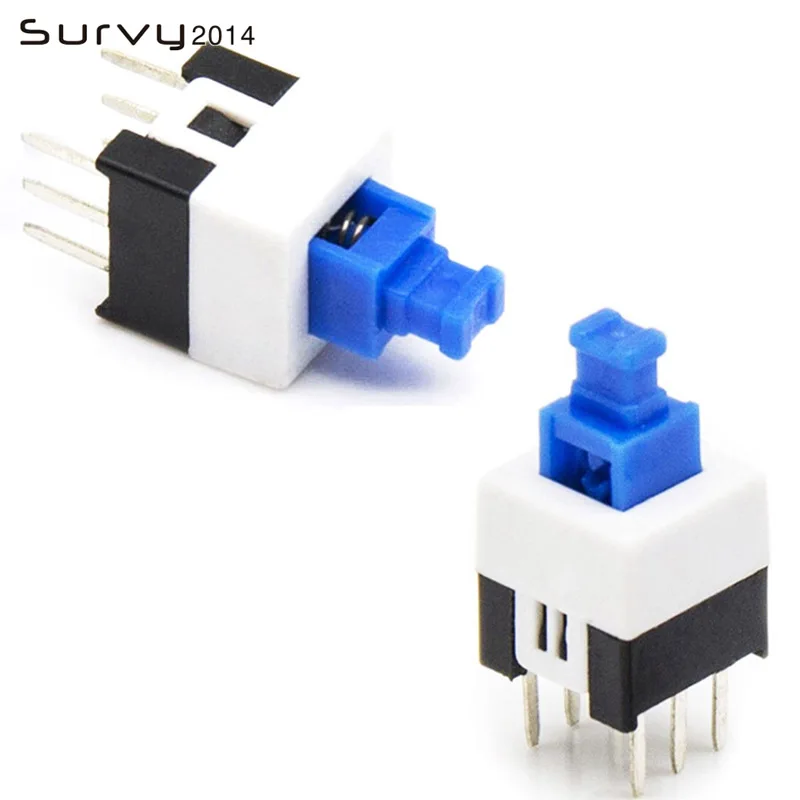 10PCS/Lot 7X7mm 7*7mm 6Pin Push Tactile Power Micro Switch Self lock On/Off button Latching switch Wholesale diy electronics