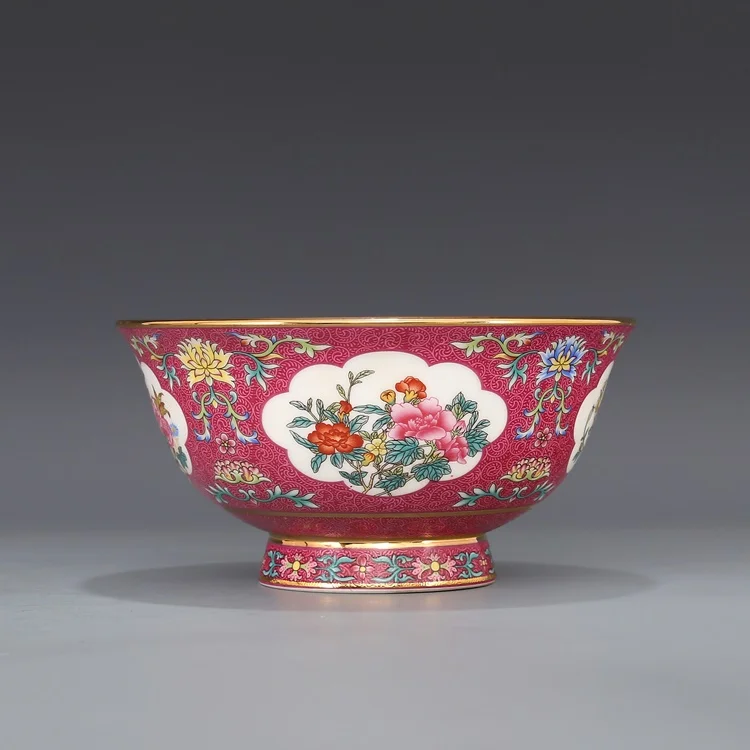 Qing Dynasty Qianlong Year Mark Bowl Pastel Color Flower Painting Gold Flower Pattern Bowl Antique Porcelain Collection