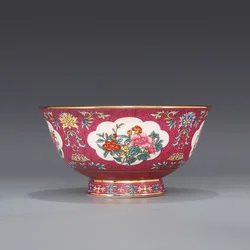 Qing Dynasty Qianlong Year Mark Bowl Pastel Color Flower Painting Gold Flower Pattern Bowl Antique Porcelain Collection