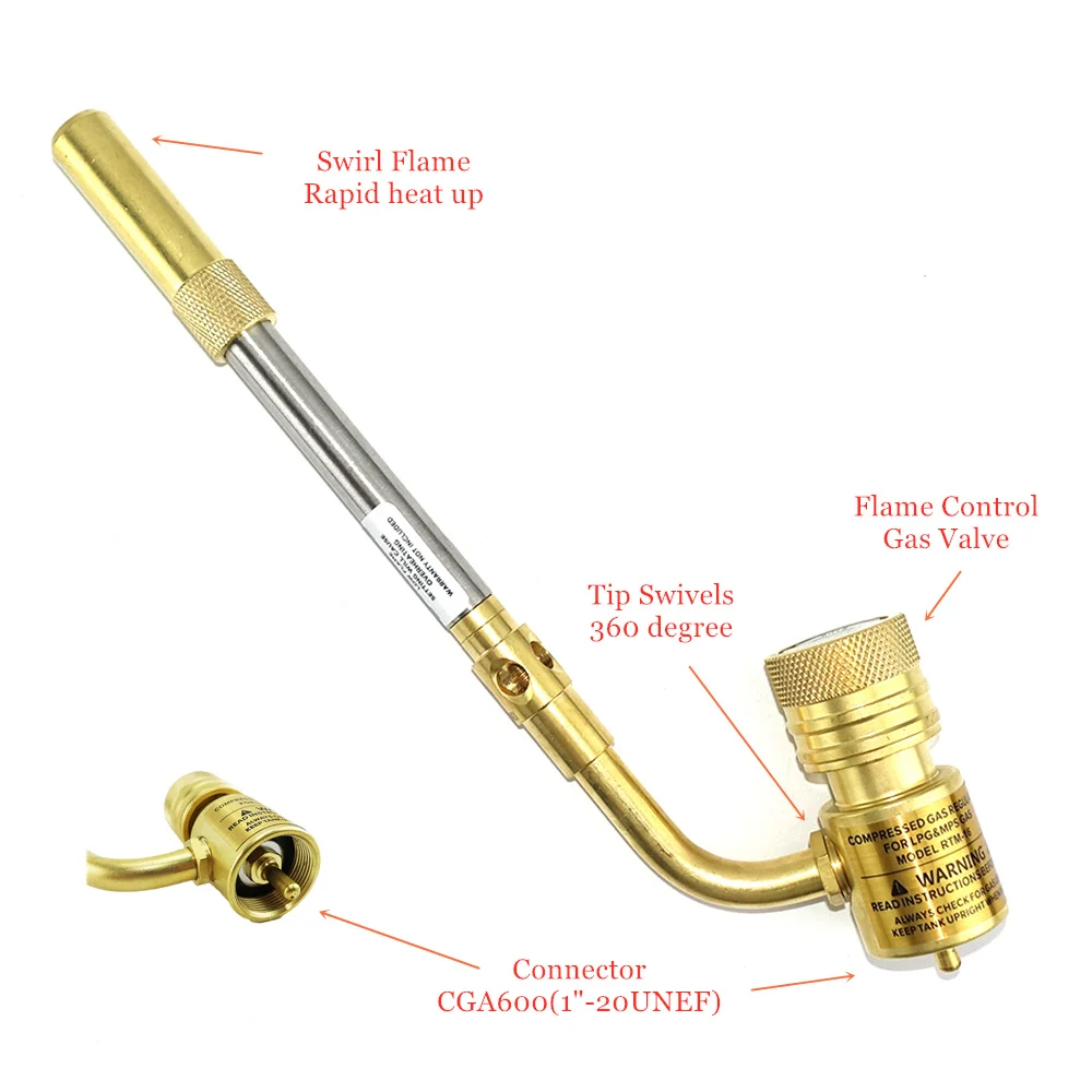 Imagem -02 - Queimador a Gás Mapp Soldagem Tocha Flame Brazing Gun Churrasco Aquecimento Têmpera Encanamento Hvac Tocha de Solda Cga600