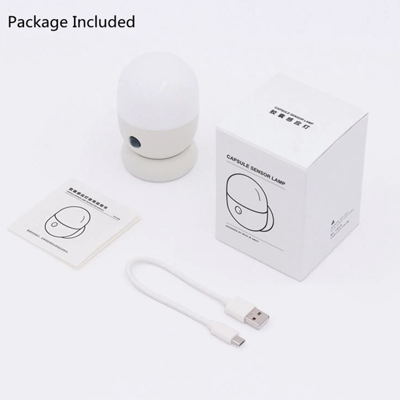 Capsule LED Night Light With PIR Motion Sensor USB Rechargeable Bedroom Bedside Lamp For Kids Baby Night Sensor Light Night Lamp
