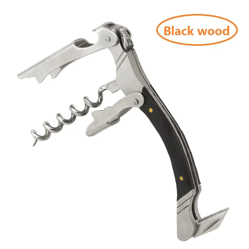 Laguiole Stainless steel Wine Opener Corkscrew Olive Wood Handle Beer Can Bottle Openers Professional Wine Accessories Black