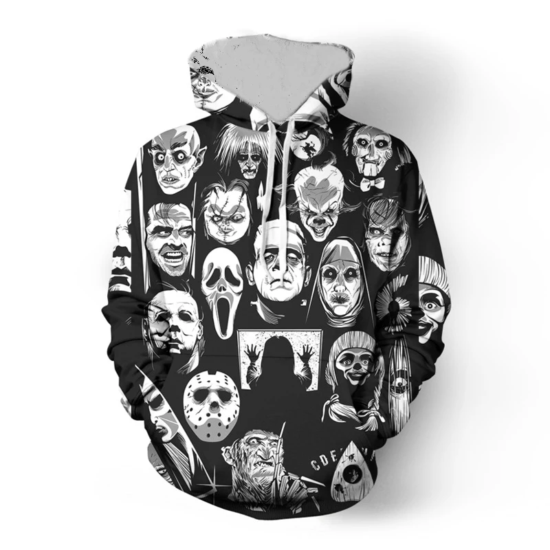 Men Horror Movie Clown Hoodies Funny Characters 3D Print Sweatshirt Male Fashion Full Printed Unisex Hoodies Plus Size