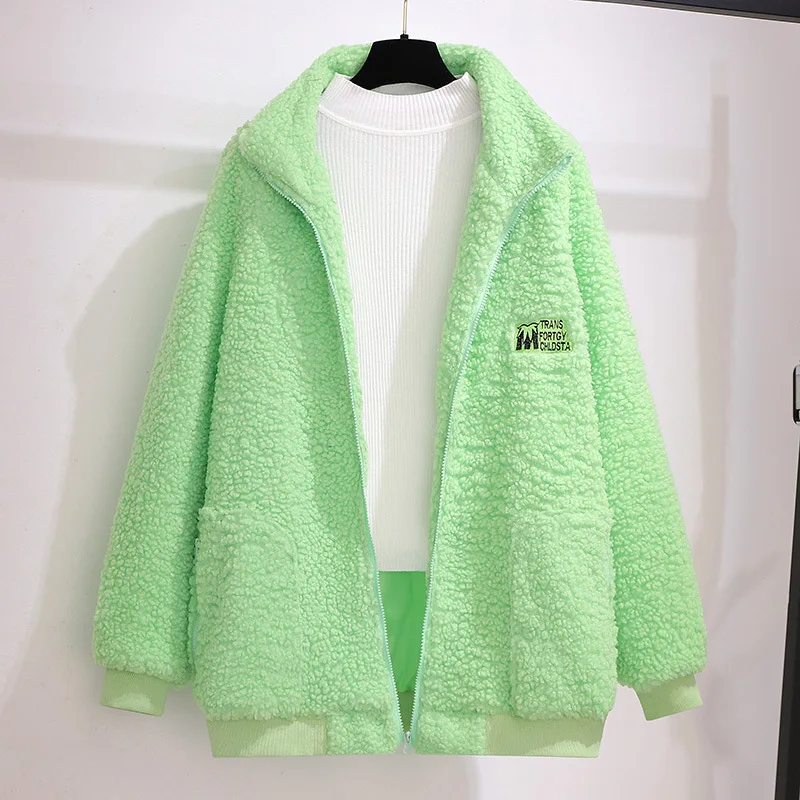 New 2021 Ladies Autumn Winter Plus Size Women Clothing Jacket Long Sleeve Loose Green Fleece Zipper Coat 3XL 4XL 5XL 6XL 7XL