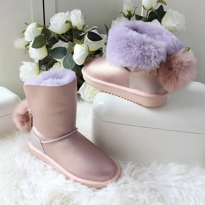 100% lana nuovo arrivo 2022 pelliccia naturale stivali da neve nuove scarpe donna vera pelle di pecora vera pelliccia donna stivali da neve