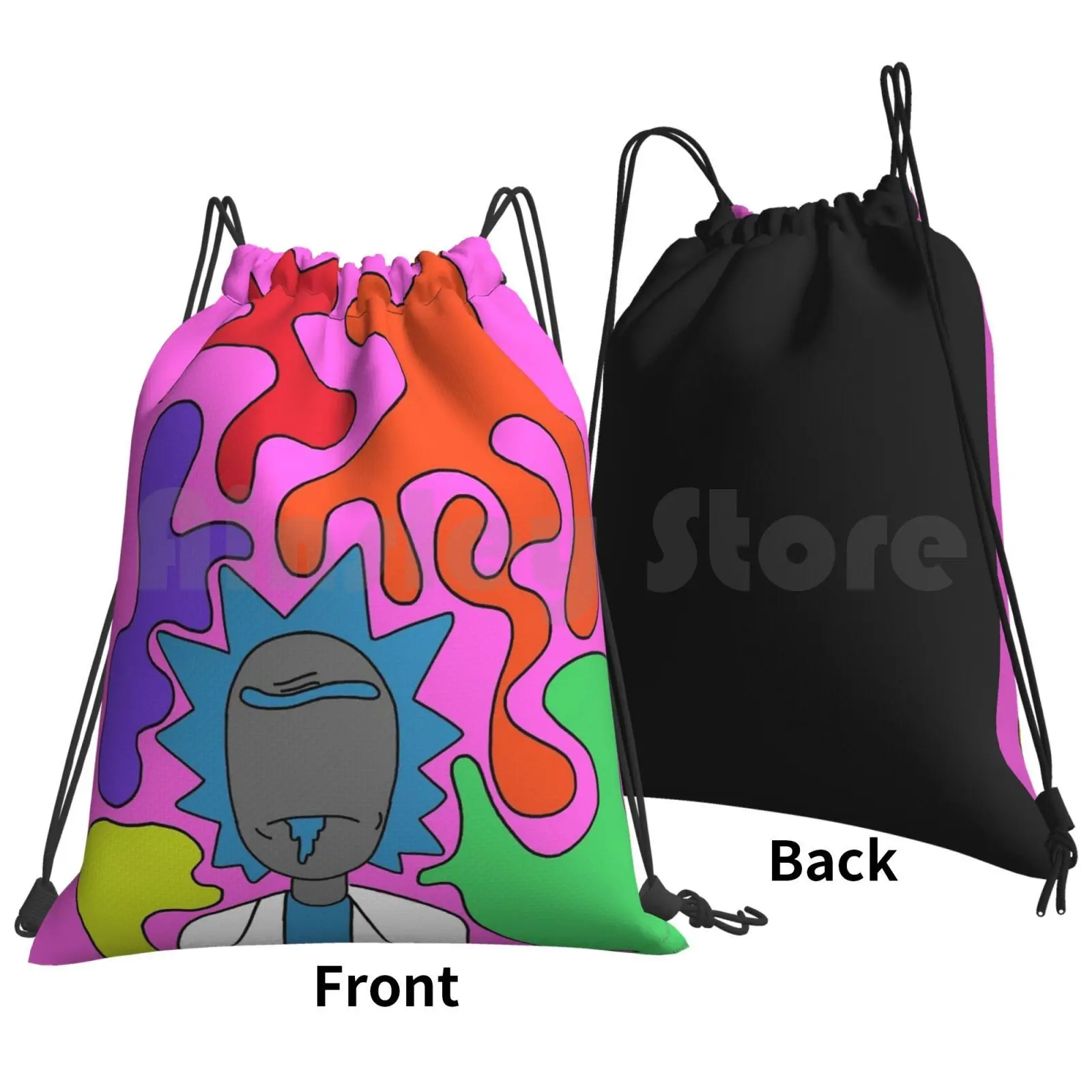 Rick Rainbow Backpack Drawstring Bag Riding Climbing Gym Bag Cartoon Tv Show Pickle Rick Savannas Artwork Green Red Blue