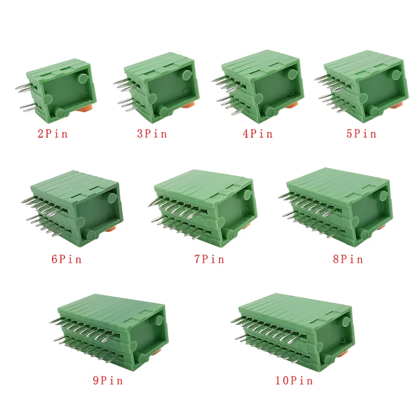 5Pcs KF141V 2.54mm Pitch  Green PCB Bent Foot Connectors 2/3/4/5/6/7/8/9/10 Pin Spring Screwless Terminal Blocks