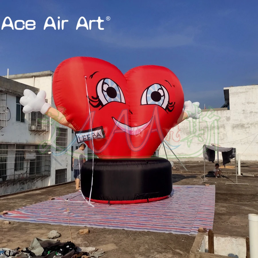 Cute Inflatable Heart Cartoon With Black Base For Valentine's Day/Party Decoration Made By Ace Air Art