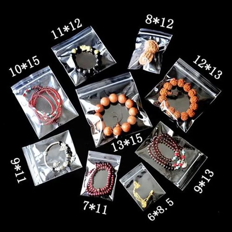 100pcs Resealable PP Super Clear Plastic Zip Lock Bags Antioxidant Jewelry Bracelet Headdress Fruits Eco-Friendly Gifts Pouches