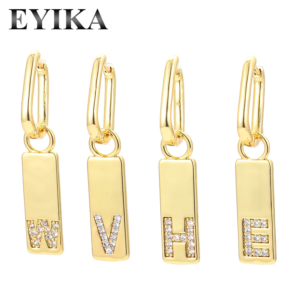 

EYIKA New Punk Alphabet Letter Zircon Dangle Earrings Geometric Glossy Rectangle Drop Earring for Women Vintage Hip Hop Jewelry