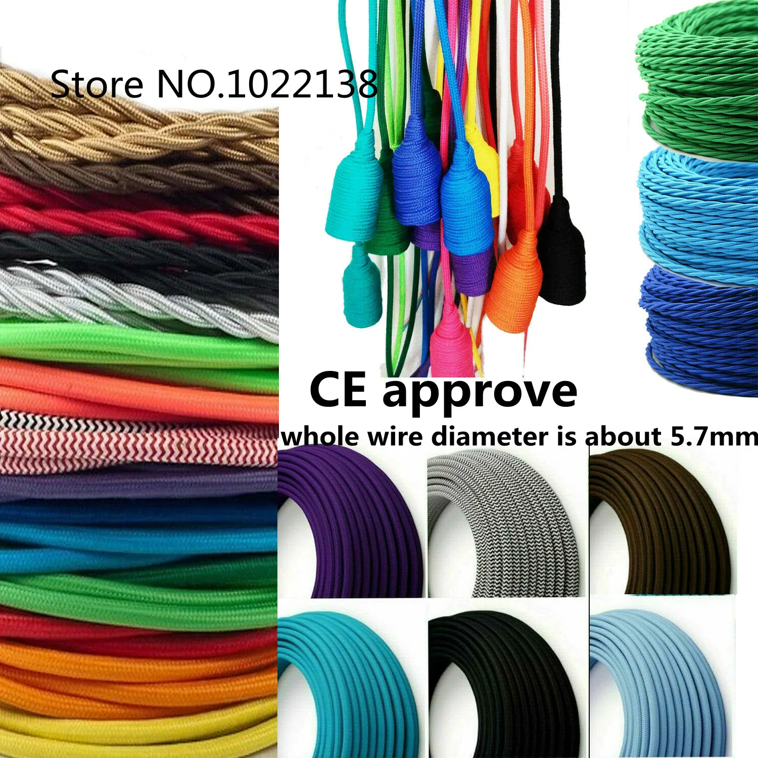 10 meters Fabric Cable cord for Vintage Pendant light 110/220V Decoration lamp Cables Gold Knitted Cloth Twisted Electrical Wire