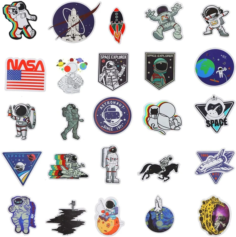 50Pcs Outer Space Astronaut Stickers For Suitcase Skateboard Laptop Luggage Fridge Phone Car Styling DIY Scrapbook Decal Sticker