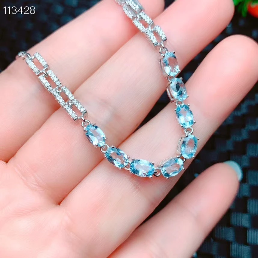 KJJEAXCMY Fine Jewelry 925 Sterling Silver Inlaid Aquamarine Women Hand Bracelet Classic Support Detection
