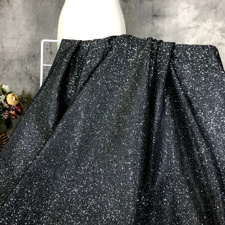 Phantom Blue Gradient Elastic Knitting Flash Powder Sequin Fabric Dress Fashion Show Clothing Fabric