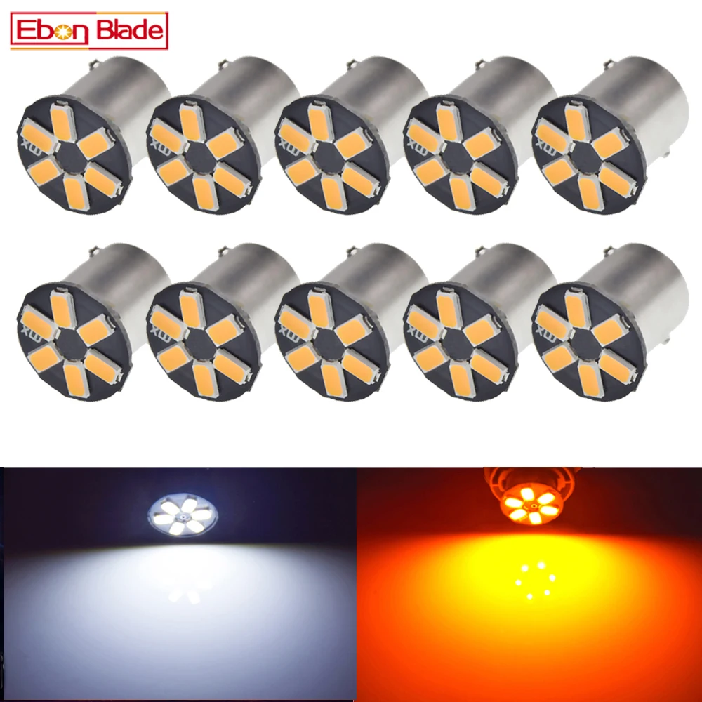 10Pcs 1156 BA15S BAU15S LED Car Lights Turn Signal Lamp White Amber Orange P21W PY21W 7507 Auto Indicator DRL Reverse Bulbs 12V