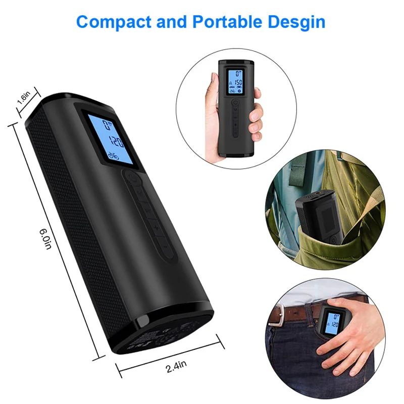 Pompe à Air Portable pour Vélo, Compresseur d'Air pour Voiture, Gonflable, avec Banque d'Alimentation, 120 PSI