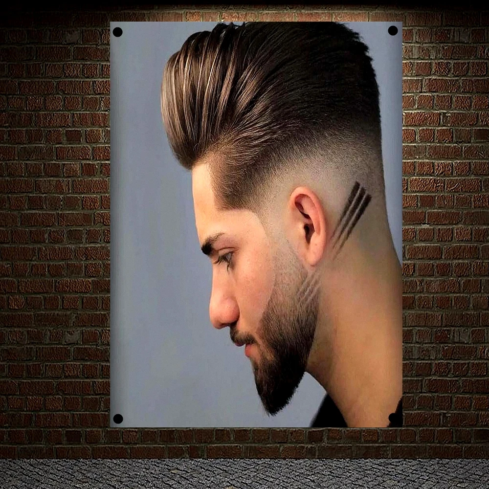 

Classic Pompadour Men's Beard Hairstyle Posters Retro Print Art Barber Shop Home Decoration Wall Chart Flag Canvas Painting C3