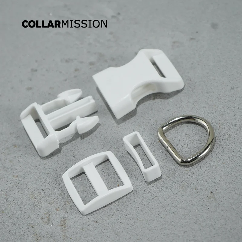 Colorful(plastic buckle+Tri-Glid+square keeper+D ring) DIY dog collar heliotrope 25mm webbing sewing quality white accessory