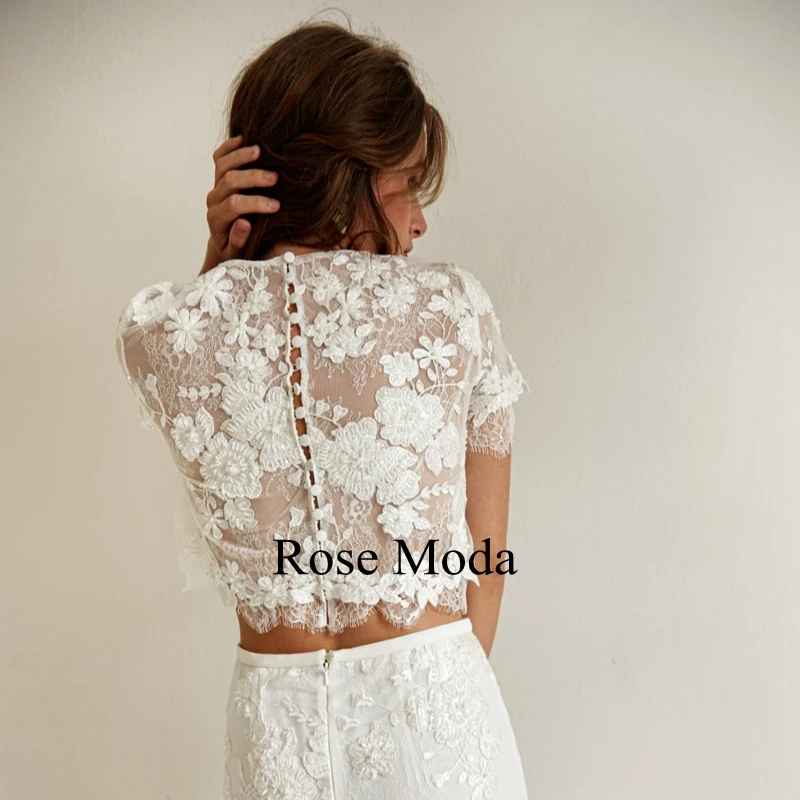 Rosa moda mangas curtas duas peças laço boho vestido de casamento destino vestido de noiva personalizado fazer