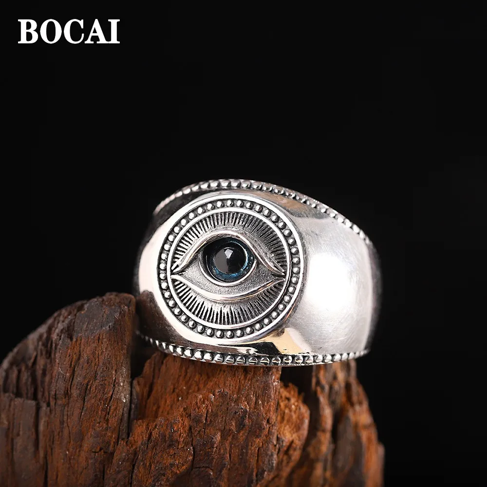 

BOCAI 2022 New Pure S925 Silver Jewelry Vintage Punk Demon Eye Man Ring Trendy Valentine's Day Gift