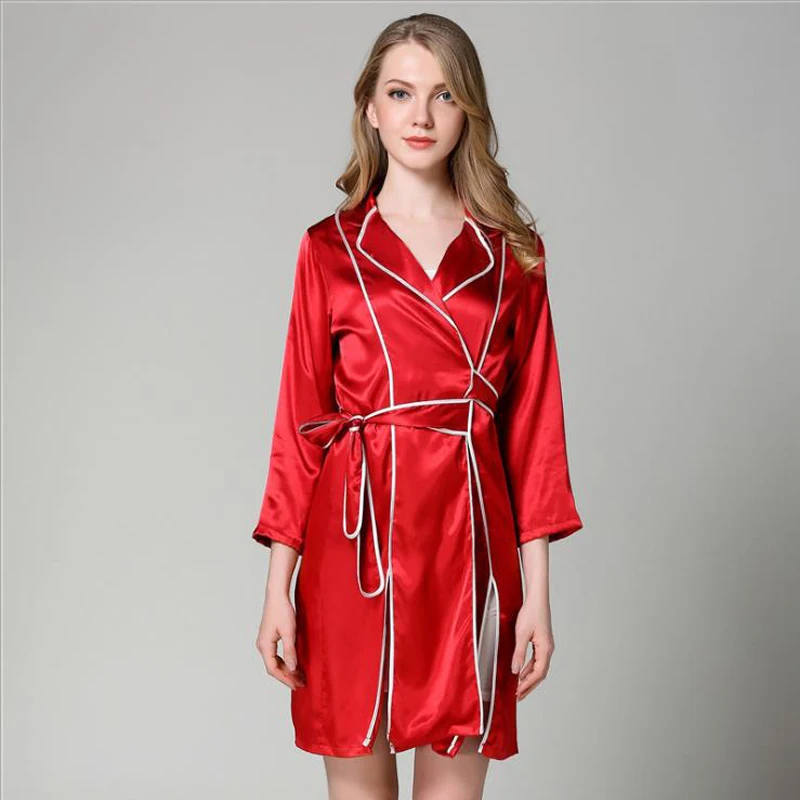 Pajama Women Silk Dressing Gown Lady Lace Sexy Pajamas Home Wear Black Border Attractive Night Dress Camison Sexy Mujer Пижама