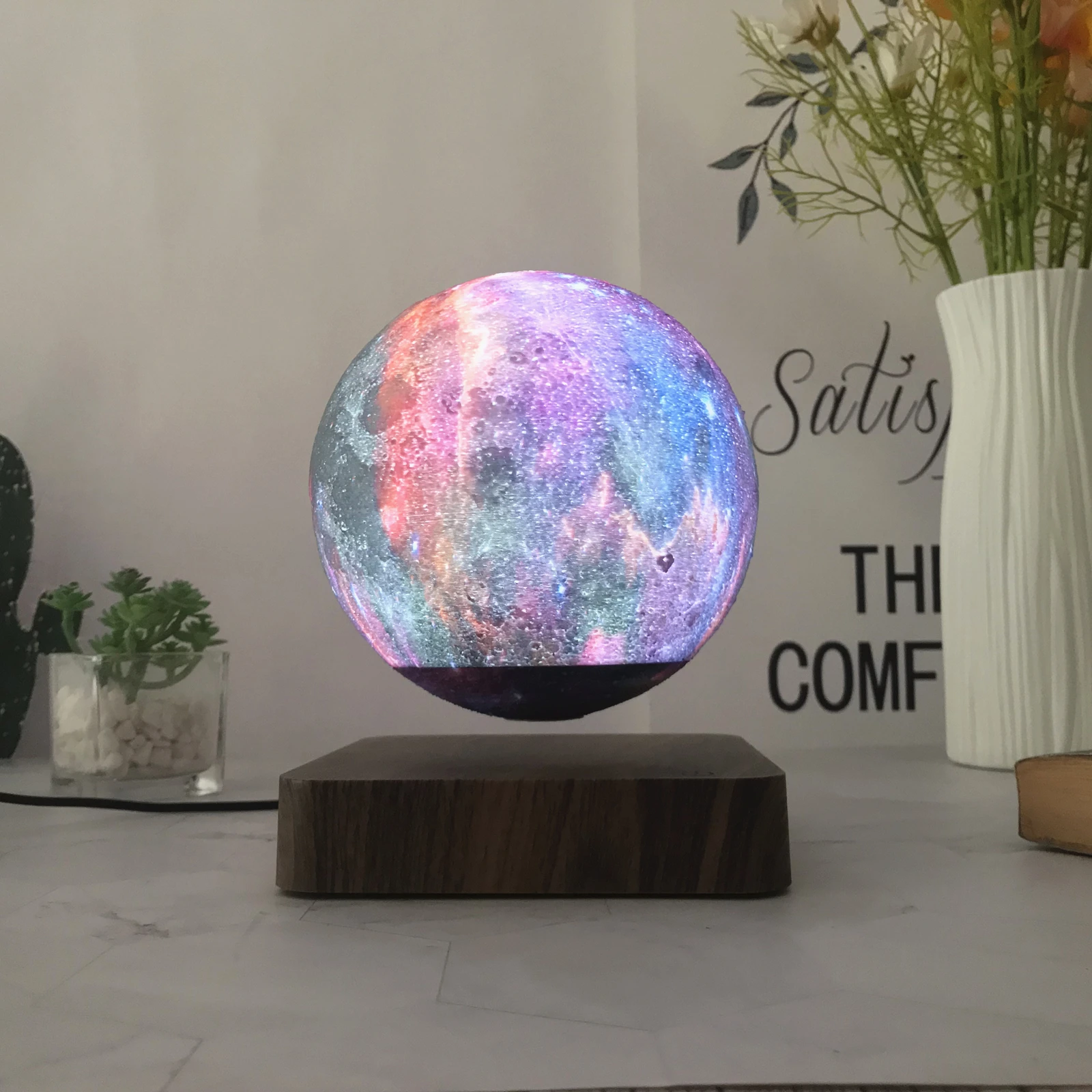 HCNT Magnetic Levitating Galaxy Lamp Floating Milky-Way Night Light Rotating Levitation LED Planet Home Decor Christmas Gift