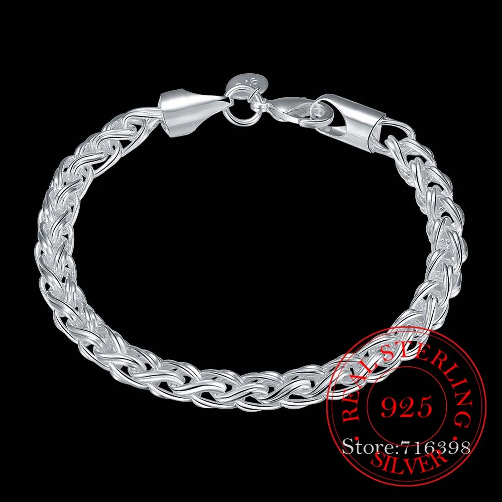 Real Original 925 Silver Bracelets Simple Twist Round Chain Bracelets Bangle For Men Women Fine Men Jewelry Gift Good Quality