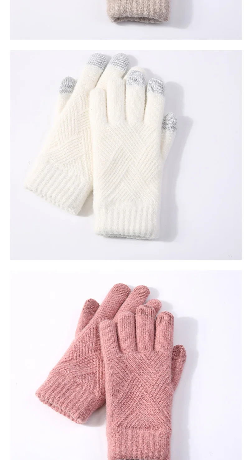 Female Winter Warm Knitted Full Finger Gloves Men Solid Woolen Touch Screen Mittens Women Thick Warm Cycling Driving Gloves H46