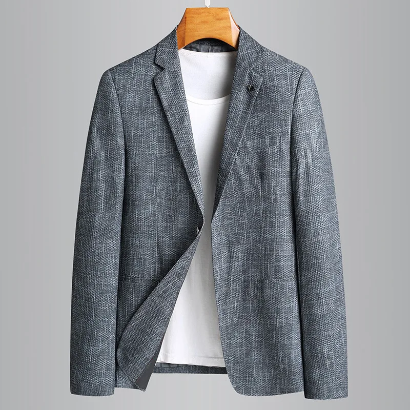 Man Spring Summer Male Blazer Luxury Breathable Mesh Casual Grey Blazer Men Fashion Slim Fit Man Blazer Plus Size 4XL