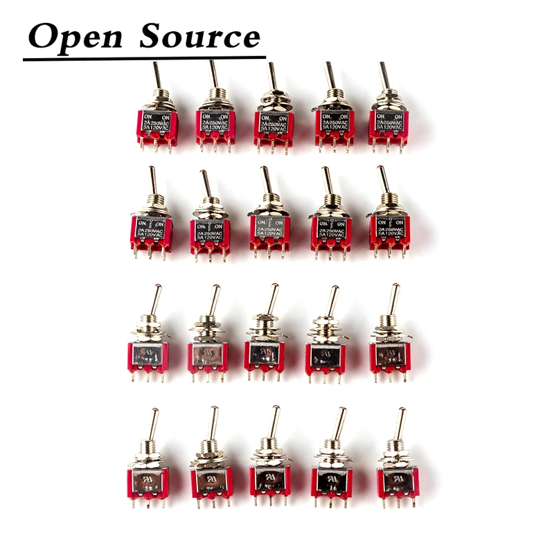 5Pcs Miniature Toggle Switch Single Pole Double Throw ON-OFF-ON /ON-ON 120VAC 6A 1/4 Inch Mounting MTS-102 103 202 203