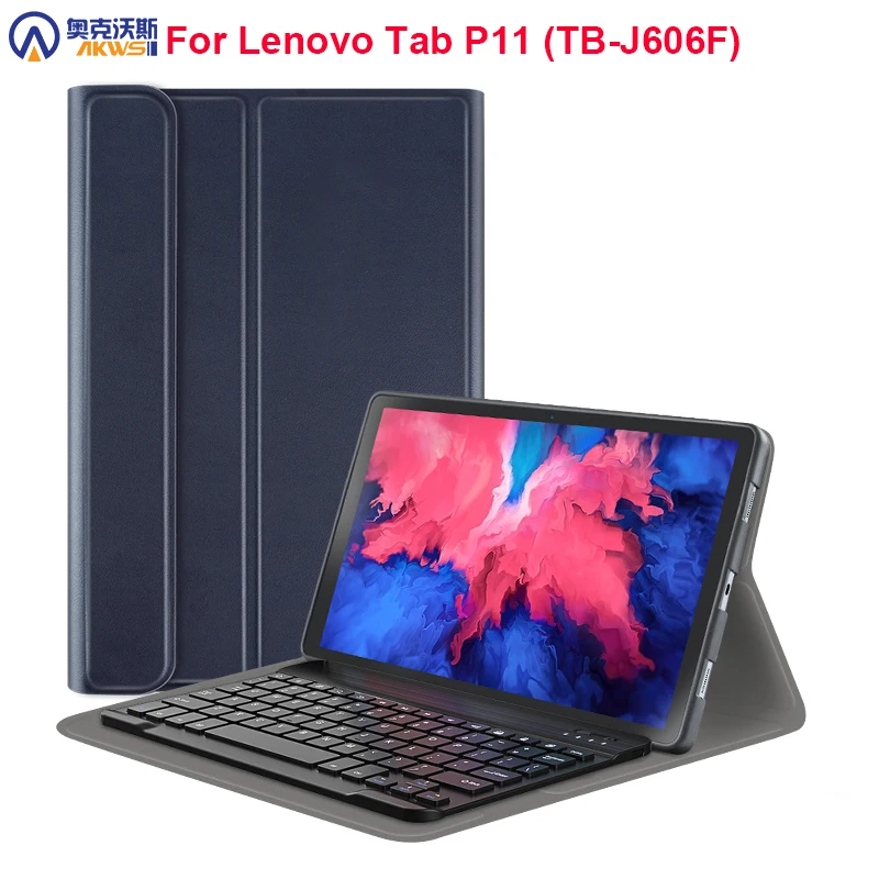 

Мягкий чехол из ТПУ Для Lenovo Tab P11 с клавиатурой, чехол для планшета для Tab P11 TB J606F, Магнитный кожаный чехол, Фолио, беспроводная клавиатура