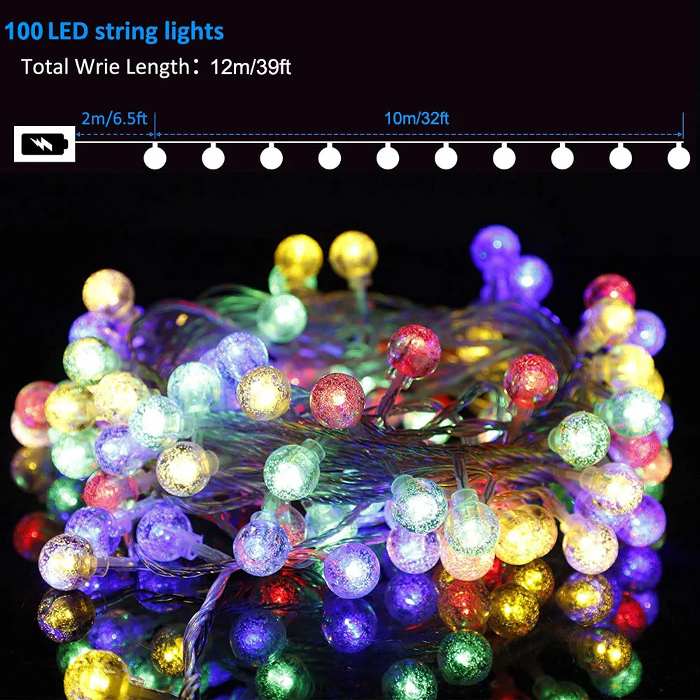 5M 10M USB Globe Ball String Lights LED Crystal Bubble Ball Fairy Lights Christmas Tree Decoration 8Modes Holiday Twinkle Lights