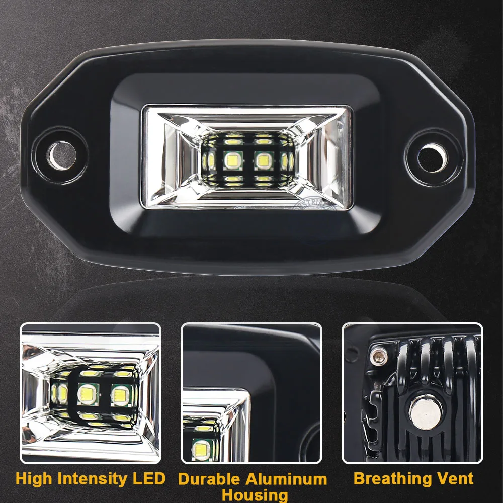 OVOVS LED Work Light Bar 4.3 Inch Recessed Mount LED Flood Light Driving Fog Light for 4X4 Off Road Jeep SUV UTV Boat Motorcycle