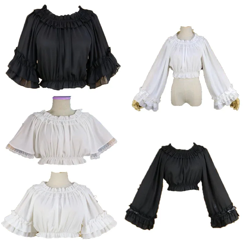 

Women Medieval Shirt White Lolita Vintage Victorian Renaissance Steampunk Gothic Blouse Ladies Short Design Party Lace Tops