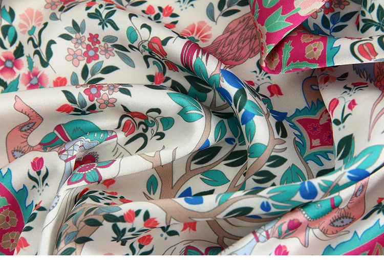 Spring and Summer Animal Fortune Tree Polyester Chiffon Satin Clothing Fabric For Dress Shirt Sewing DIY Material By The Yard