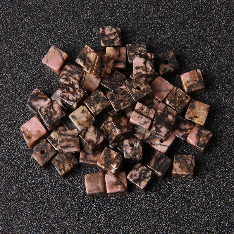 4 6 8MM Square Stone Beads Natura Pink Rhodochrosite Loose Beads for Jewelry Making DIY Handmade Bracelet Necklace Earrings