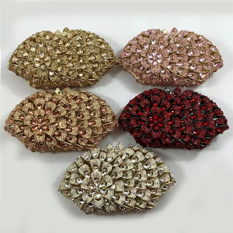 

Women Crystal Evening Bag Gold Silver Flowers Diamante Clutch Bag Female Party Evening Purse Banquet Pochette Handbags