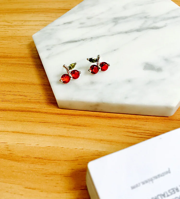 100% 925 Sterling Silver Prevent Allergy Red cherry Brincos Stud Earrings for Women Wedding Earrings Jewelry Accessories