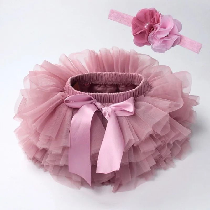 DE PEACH Baby Girl Diapers Cover Shorts Skirts+Headband Set Infant Newborn Kids Fluffy Pettiskirt Girls Tulle Lace Tutu Skirts