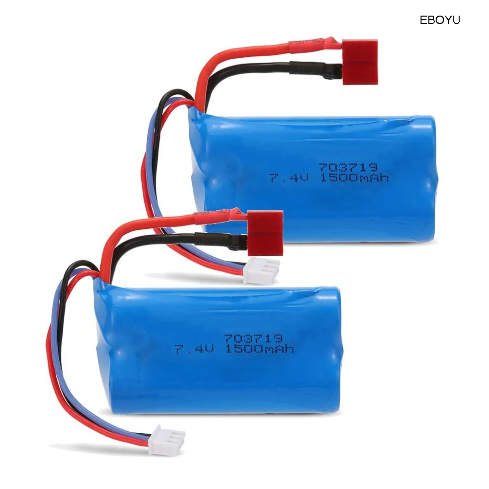 

2pcs * EBOYU 7.4V 1500mAh Battery with T Plug for Feiyue FY03 Car WLtoys 4WD RC Cars 12401 12402 12403 12404 12423 other RC Car